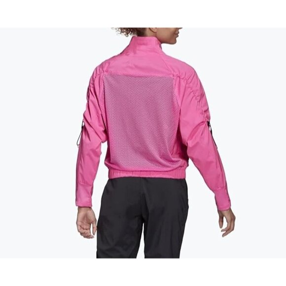 Adidas Tech Track Top Pink Primeblue Womens Medium Full-Zip Lightweight Jacket - Picture 13 of 16